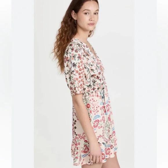 BA&SH Ganiela Mixed-Print Floral Button-front Mini Dress - Picture 4 of 12